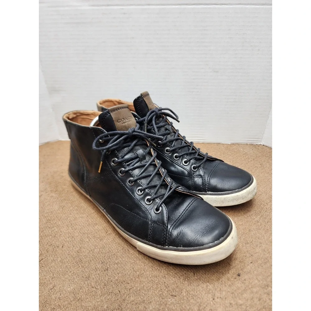 Coach High Top Leather Sneakers Men 11.5 Black Brown  Lace up Designer
